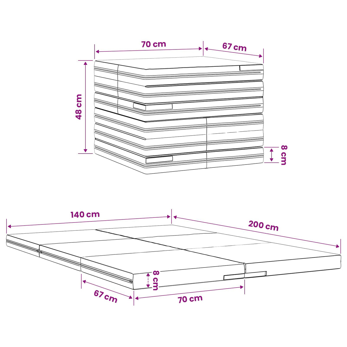 Klappsofa Bett 140 x 67 x 15 cm Schwarz