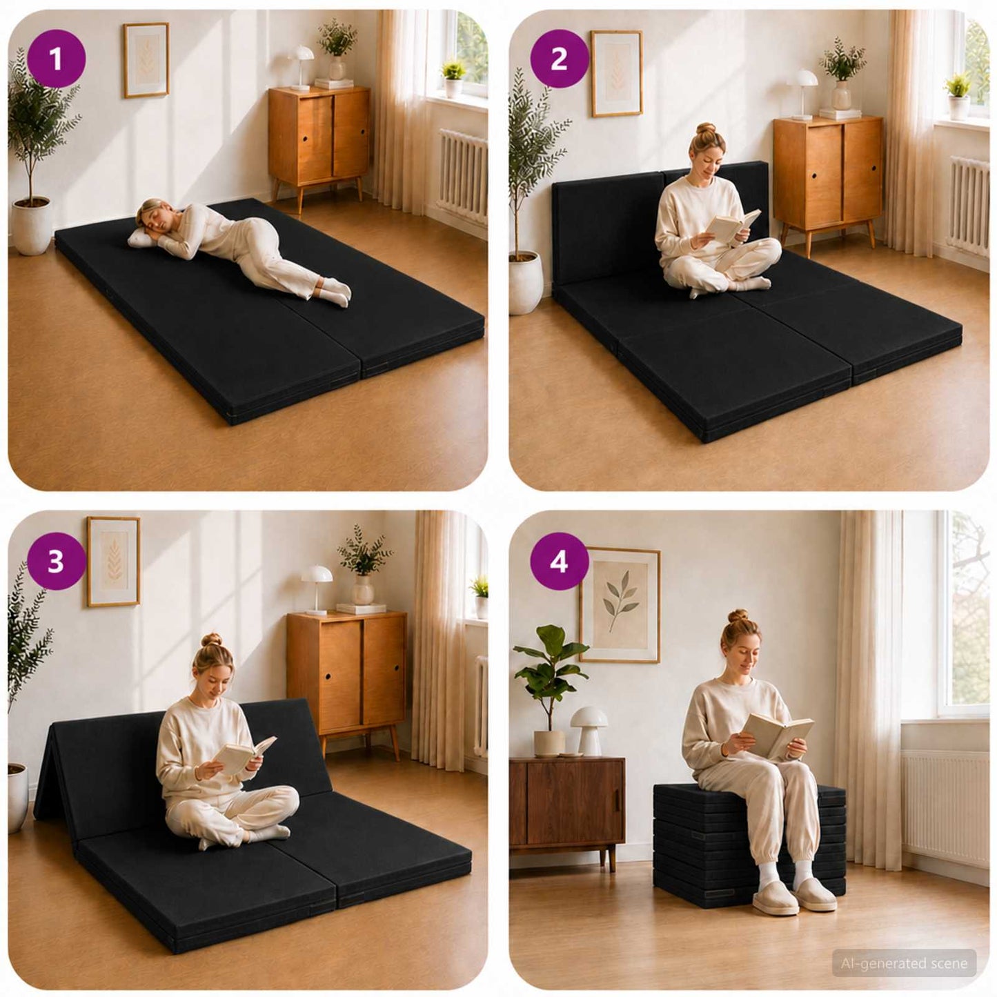 Klappsofa Bett 140 x 67 x 15 cm Schwarz