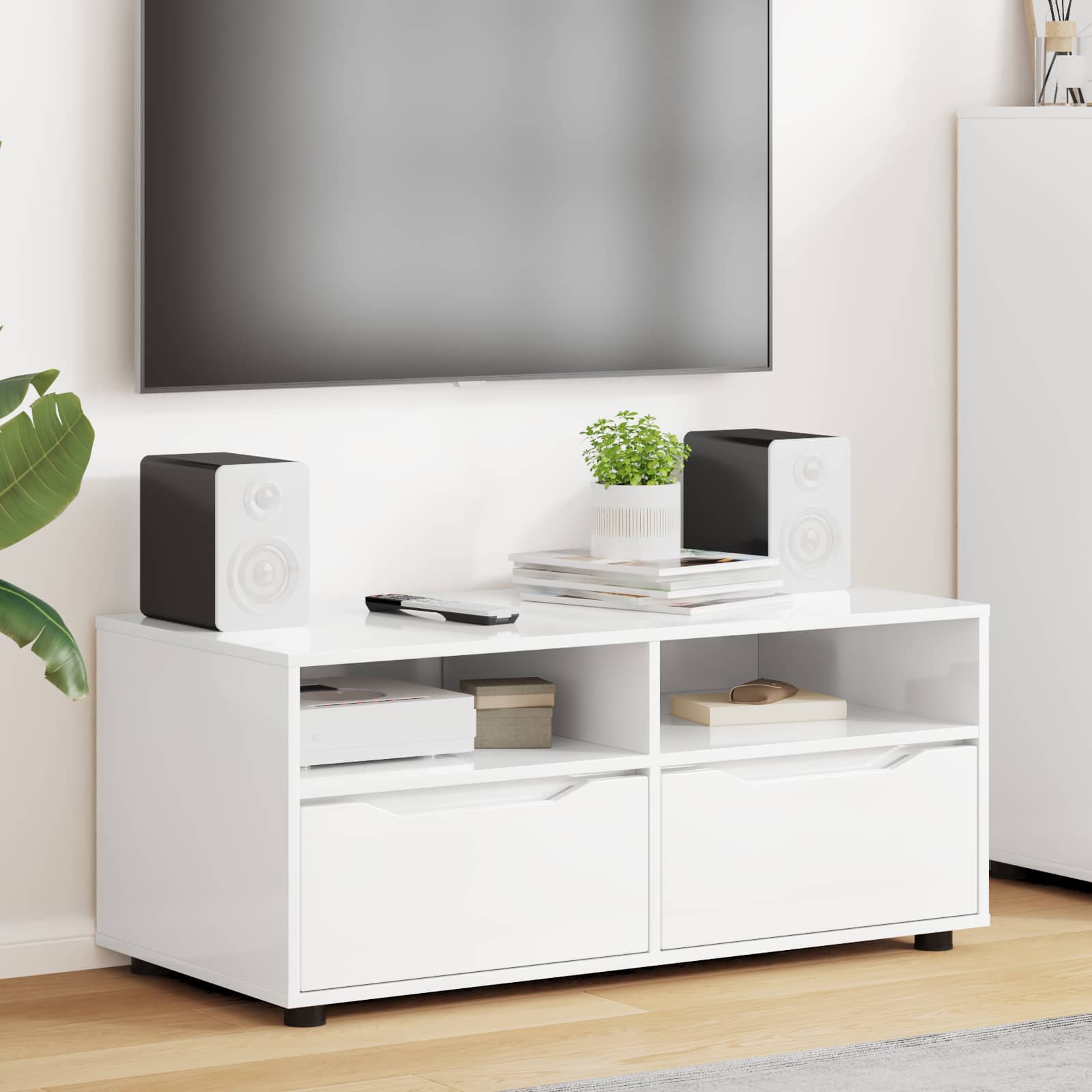 TV-Schränk 100 x 48 x 43 cm Hochglanz Weiß Holzwerkstoff