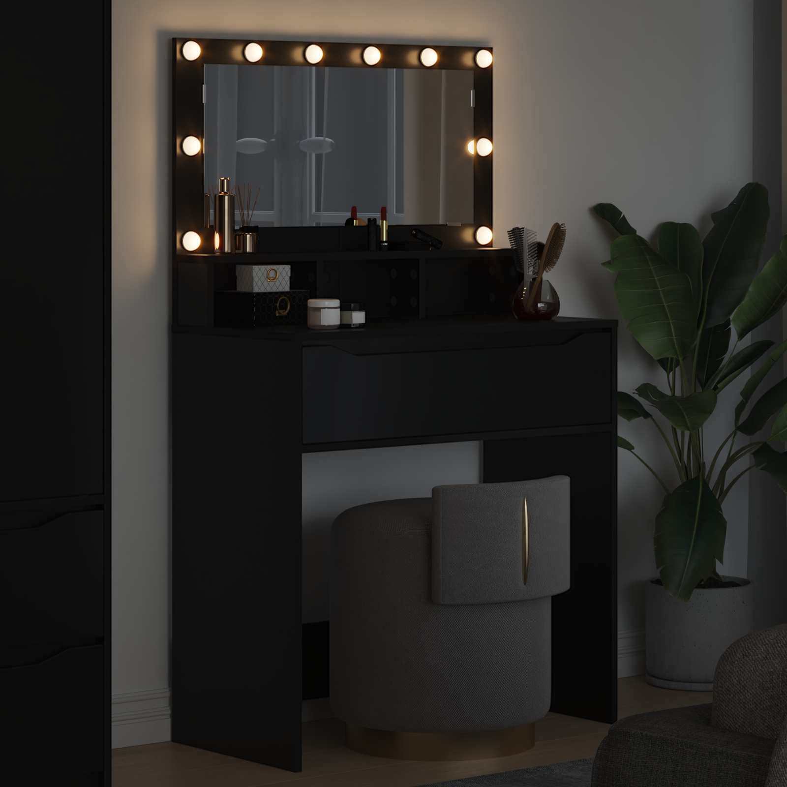 Schlafzimmer-Frisiertische Schwarz 80 x 39,6 x 135 cm