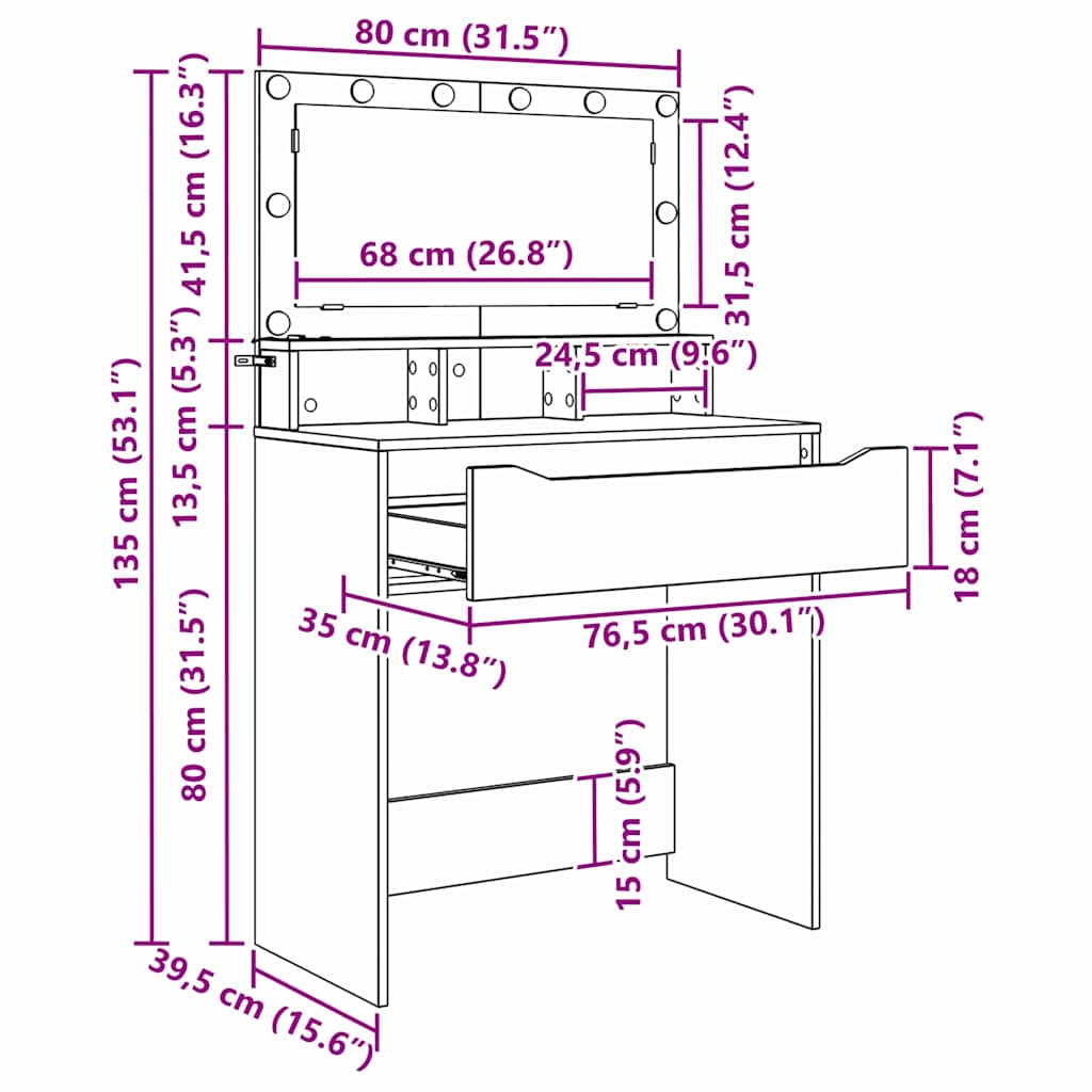 Schlafzimmer-Frisiertische Schwarz 80 x 39,6 x 135 cm