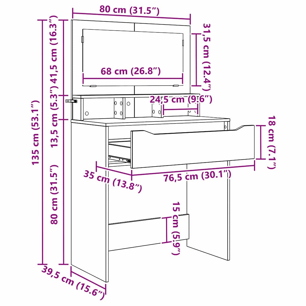 Schlafzimmer-Frisiertische Schwarz 80 x 39,6 x 135 cm
