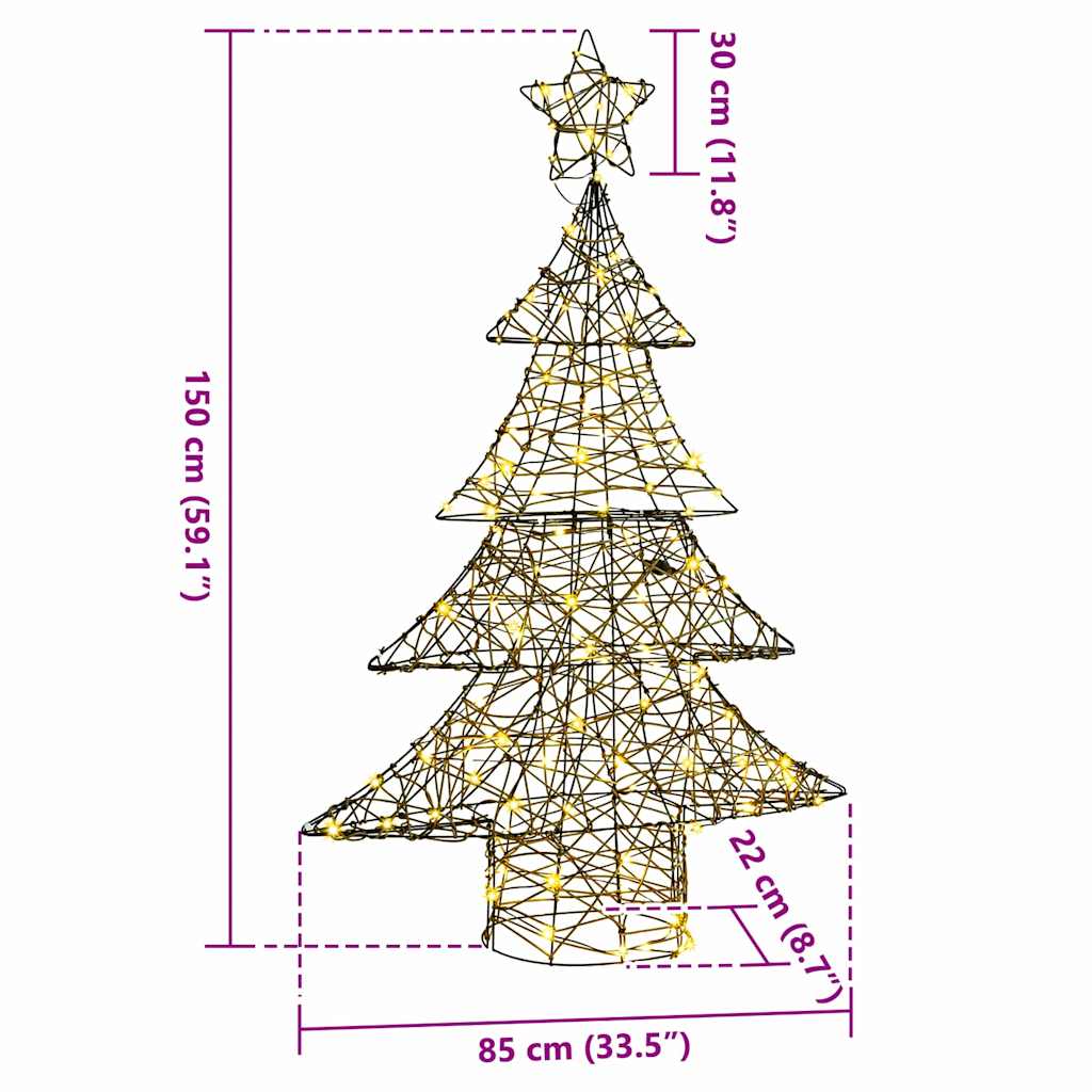 Weihnachtsbaum 120 LEDs Warmweiß 150 cm Rattan