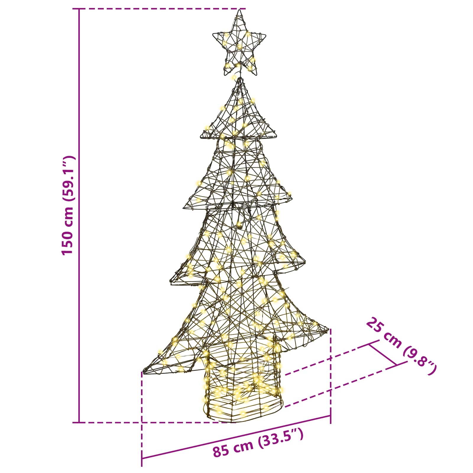 Weihnachtsbaum 160 LEDs Warmweiß 150 cm Rattan