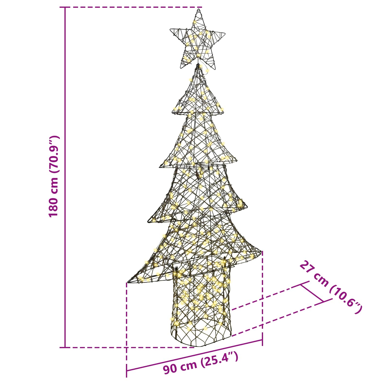 Weihnachtsbaum 240 LEDs Warmweiß 180 cm Rattan