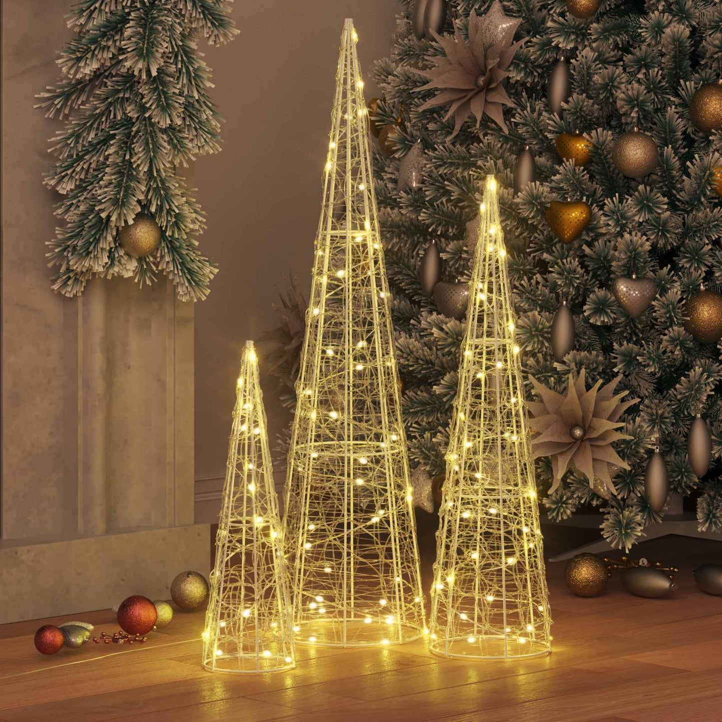 Weihnachtsbaum 3 Stk. Warmweiß 20 x 20 x 80 cm Acryl 90 LEDs