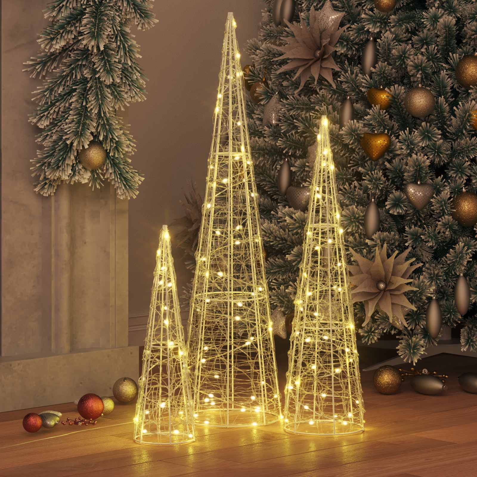 Weihnachtsbaum 3 Stk. Warmweiß 20 x 20 x 80 cm Acryl 90 LEDs