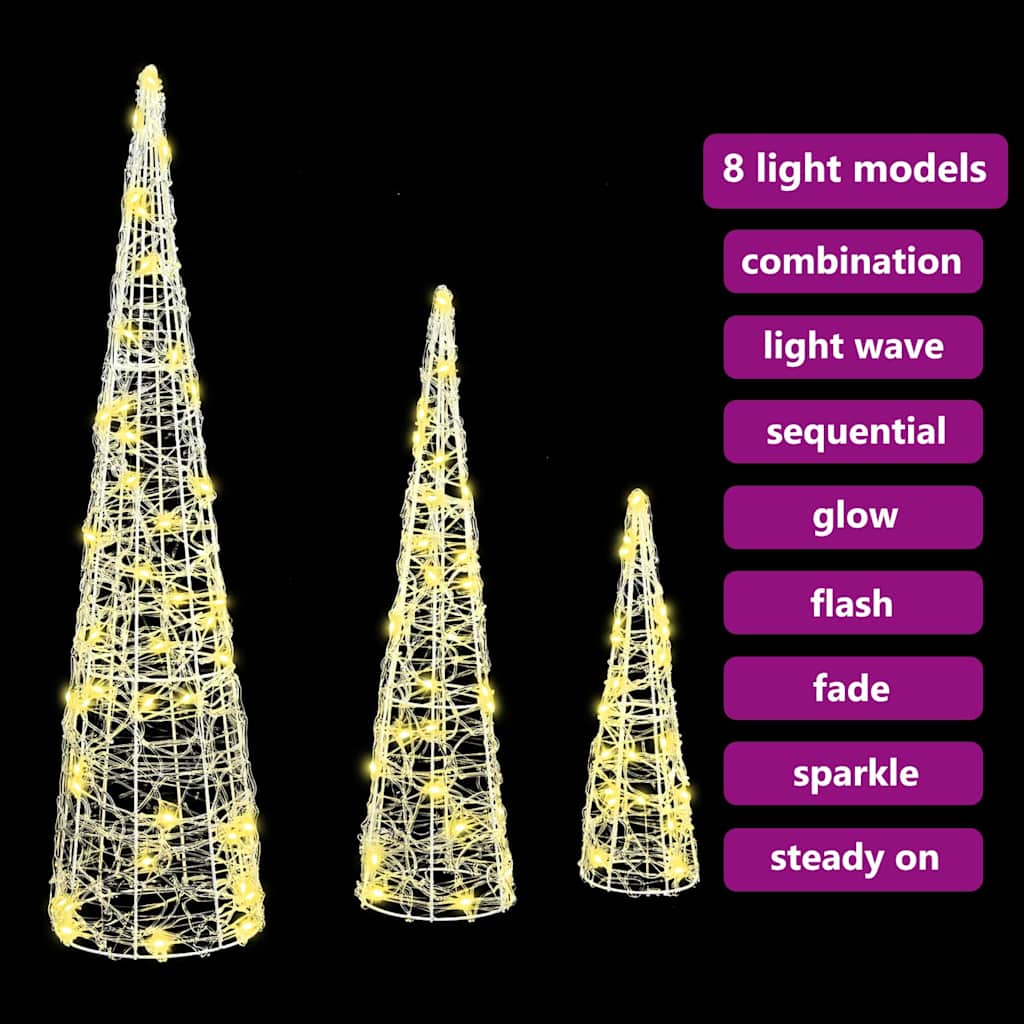 Weihnachtsbaum 3 Stk. Warmweiß 20 x 20 x 80 cm Acryl 90 LEDs