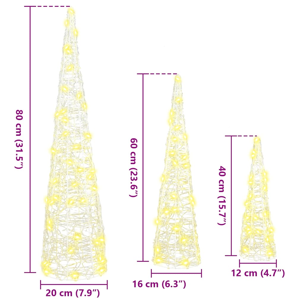 Weihnachtsbaum 3 Stk. Warmweiß 20 x 20 x 80 cm Acryl 90 LEDs