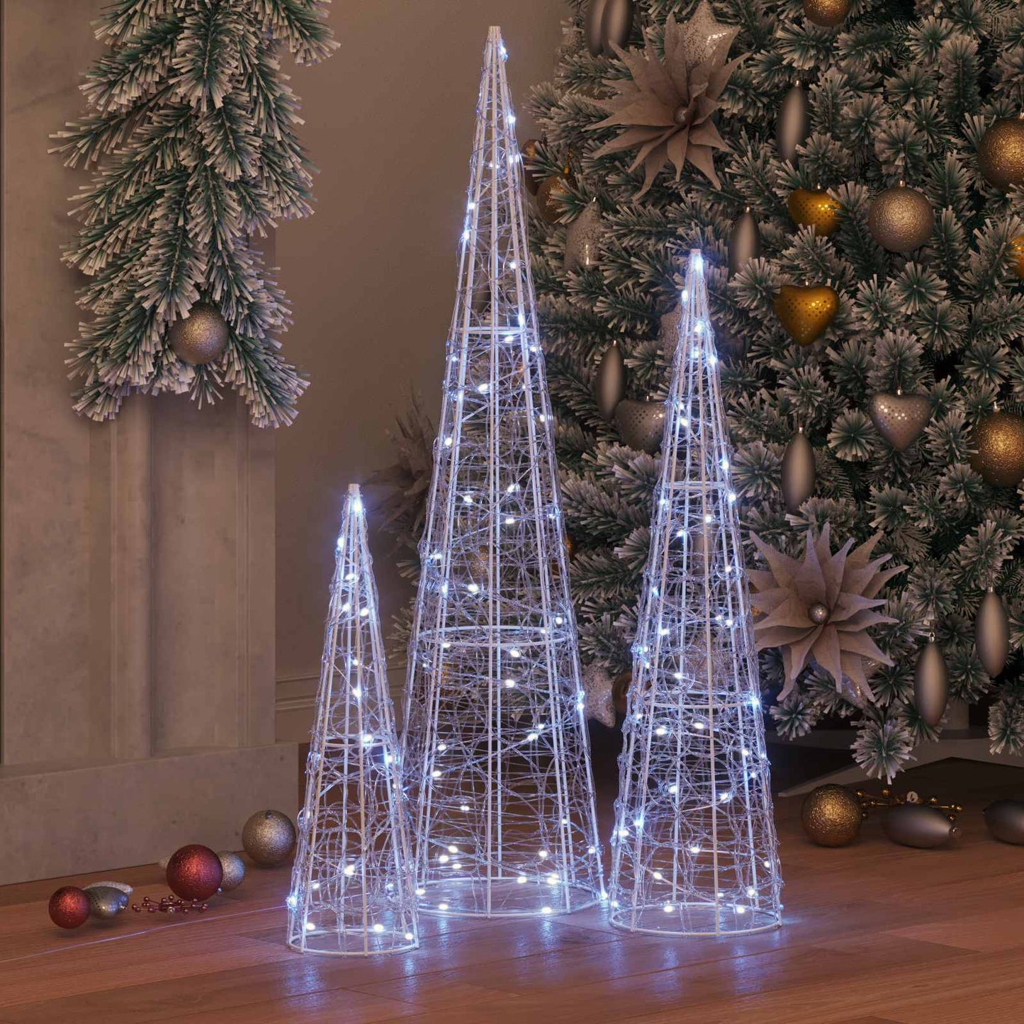 Weihnachtsbaum 3 Stk. Kaltweiß 20 x 20 x 80 cm Acryl 90 LEDs