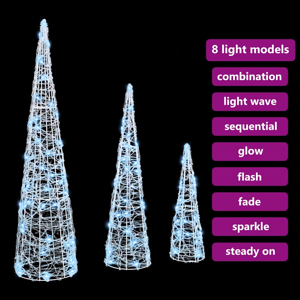 Weihnachtsbaum 3 Stk. Kaltweiß 20 x 20 x 80 cm Acryl 90 LEDs