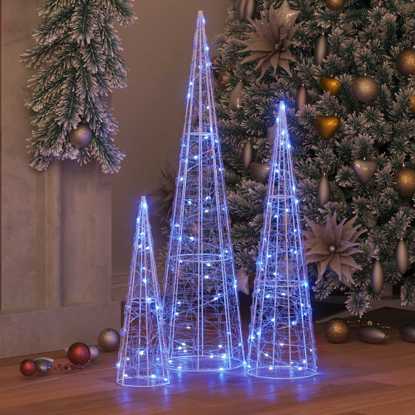 Weihnachtsbaum 3 Stk. Blau 20 x 20 x 80 cm Acryl 90 LEDs