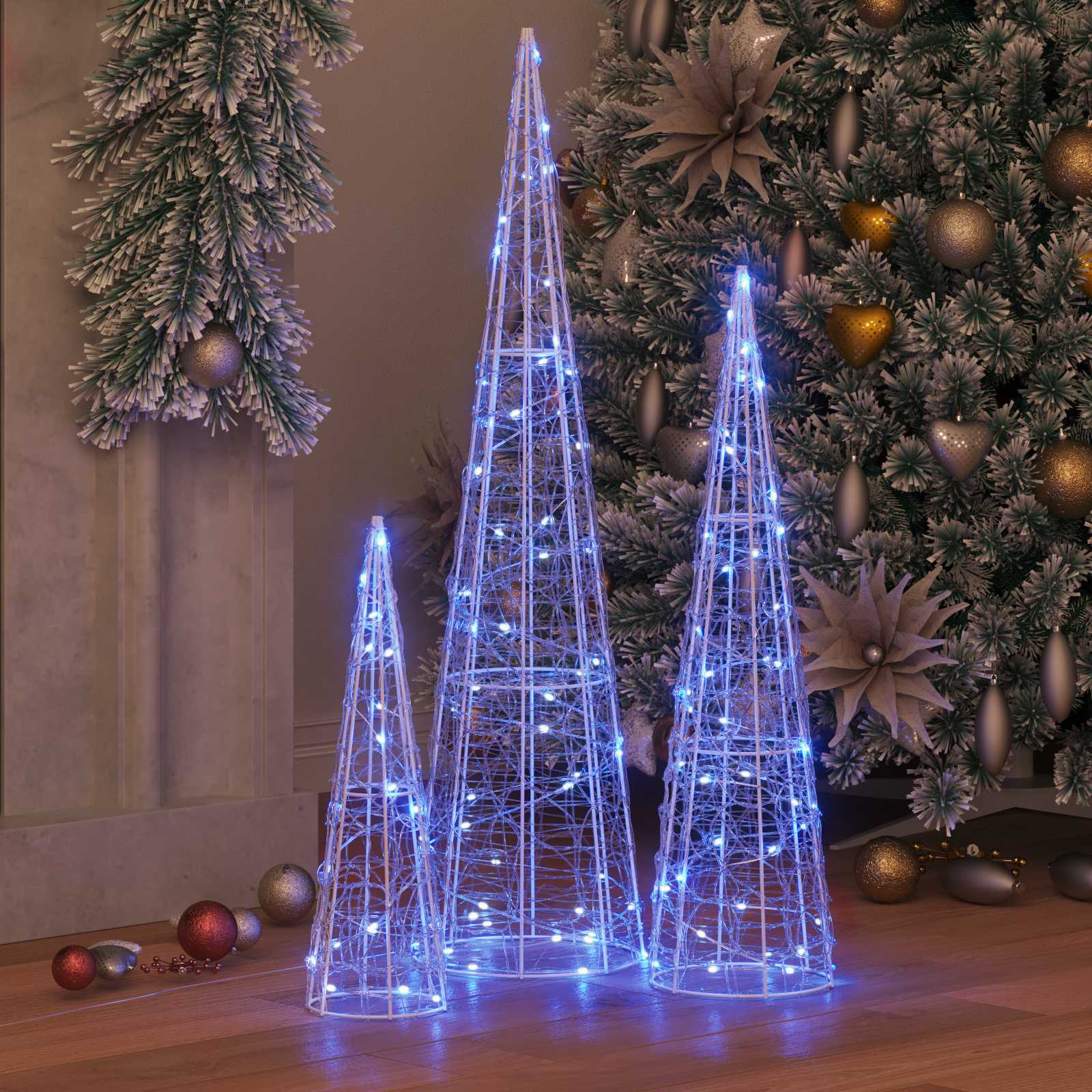 Weihnachtsbaum 3 Stk. Blau 20 x 20 x 80 cm Acryl 90 LEDs