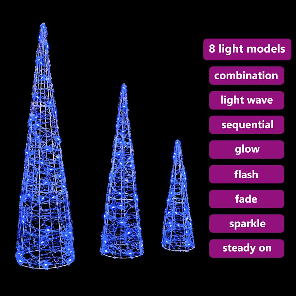 Weihnachtsbaum 3 Stk. Blau 20 x 20 x 80 cm Acryl 90 LEDs