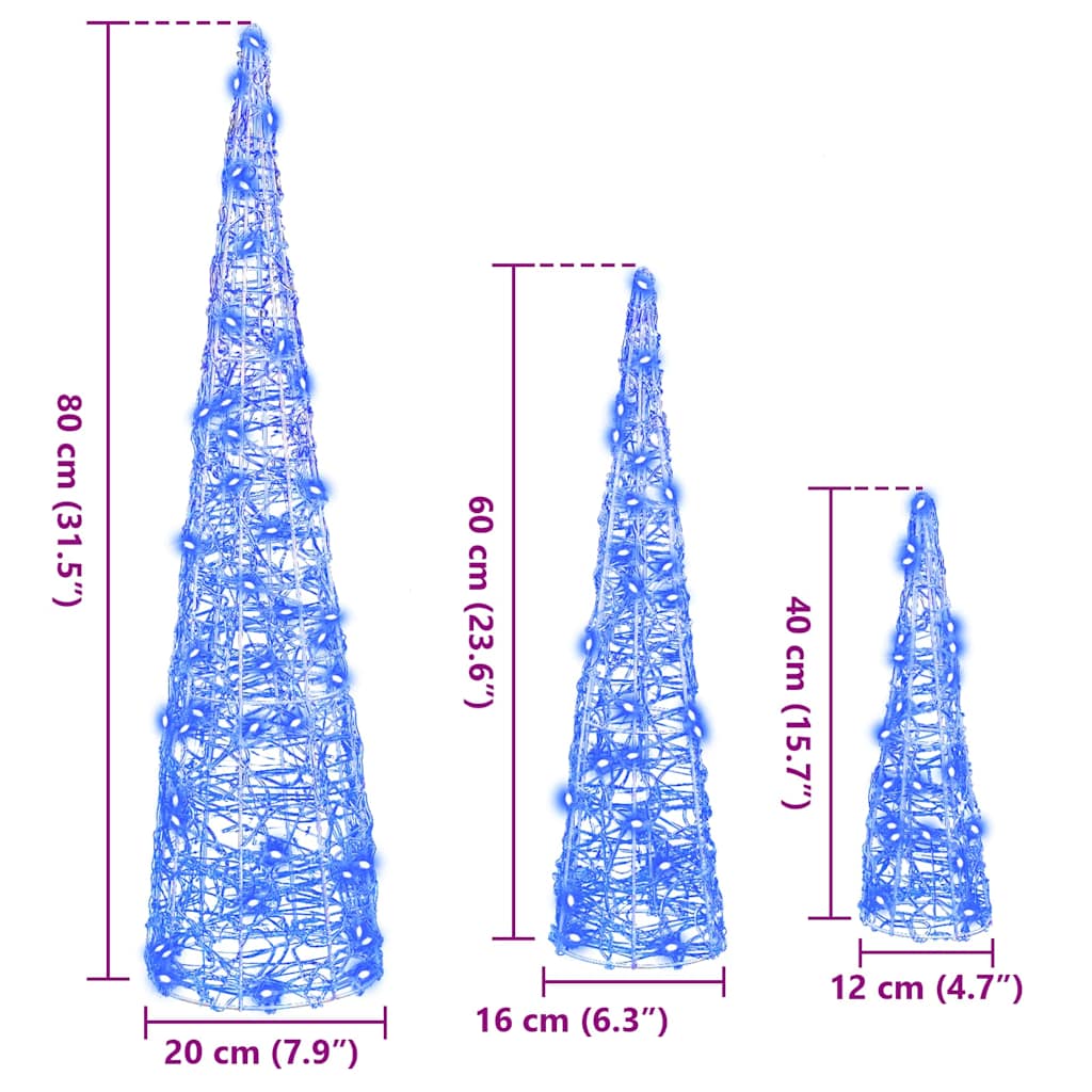 Weihnachtsbaum 3 Stk. Blau 20 x 20 x 80 cm Acryl 90 LEDs