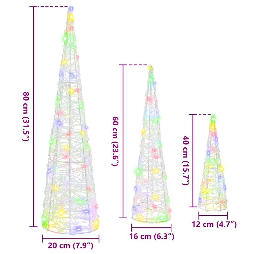 Weihnachtsbaum 3 Stk. Mehrfarbig 20 x 20 x 80 cm Acryl 90 LEDs