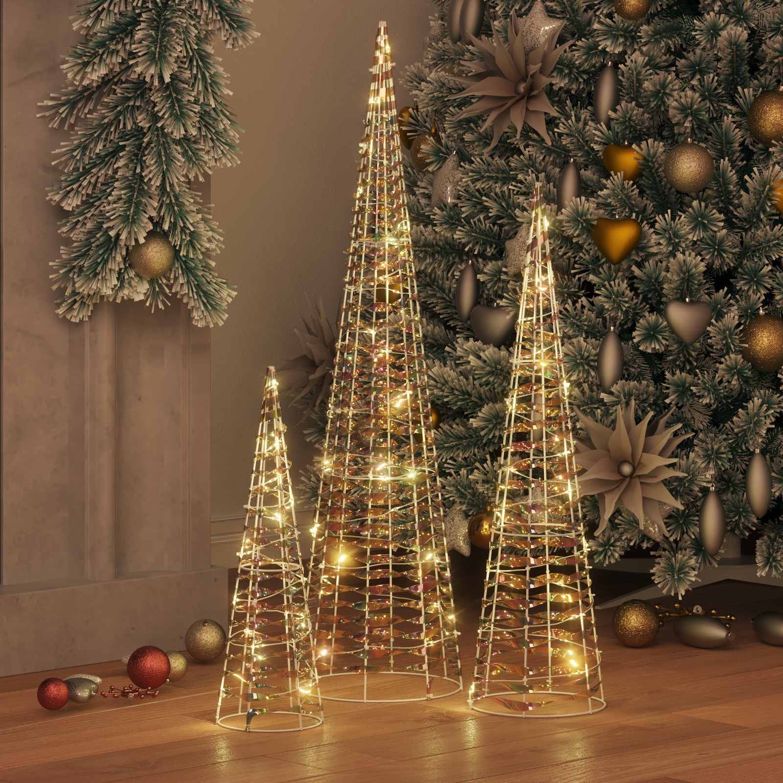 Weihnachtsbaum 3 stk. 90 LEDs Warmweiß 20 x 20 x 80 cm PET