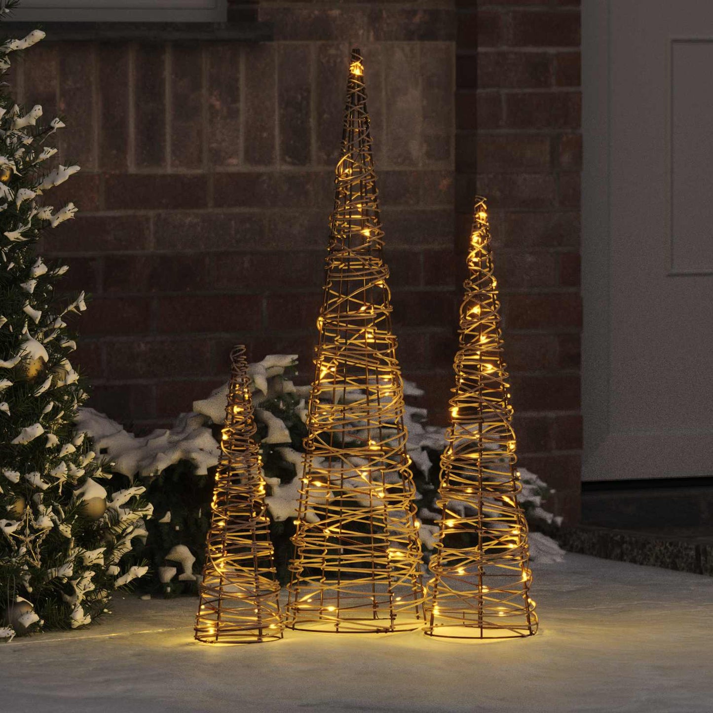 Weihnachtsbaum 3 Stk. Warmweiß 20 x 20 x 80 cm Rattan 90 LEDs