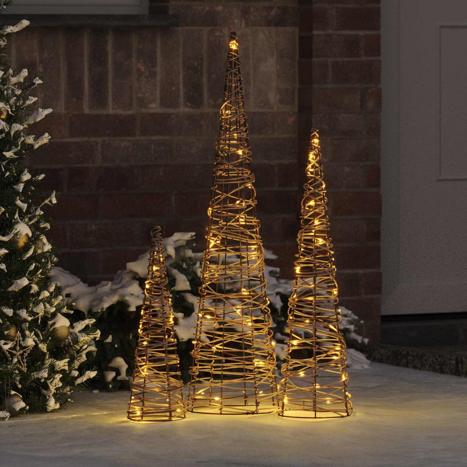 Weihnachtsbaum 3 Stk. Warmweiß 20 x 20 x 80 cm Rattan 90 LEDs
