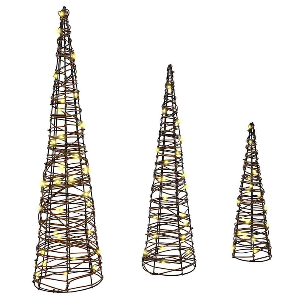 Weihnachtsbaum 3 Stk. Warmweiß 20 x 20 x 80 cm Rattan 90 LEDs