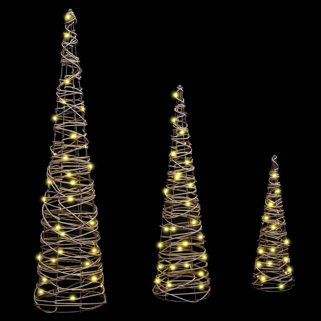 Weihnachtsbaum 3 Stk. Warmweiß 20 x 20 x 80 cm Rattan 90 LEDs