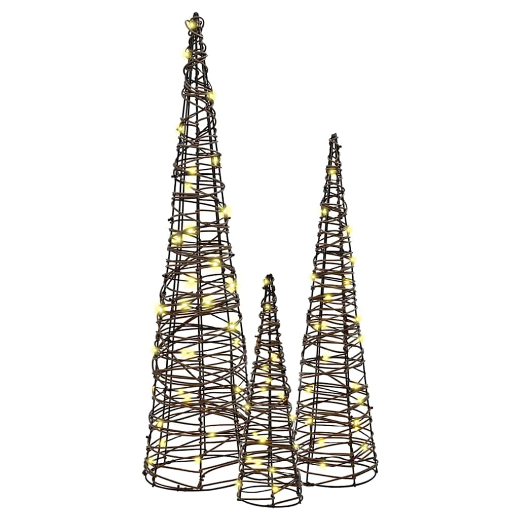 Weihnachtsbaum 3 Stk. Warmweiß 20 x 20 x 80 cm Rattan 90 LEDs