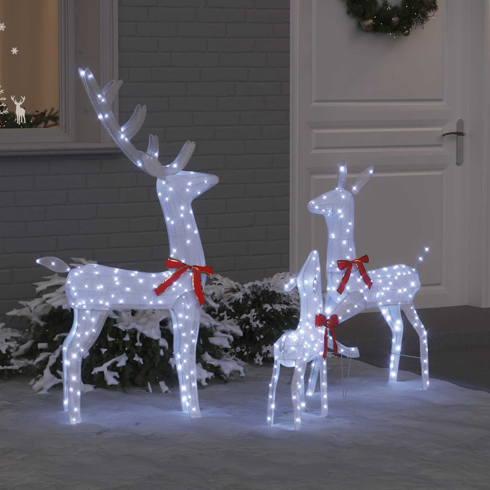 Rentierfamilie 3 stk. 300 LEDs Kaltweiß 68 x 26 x 127 cm Stoff