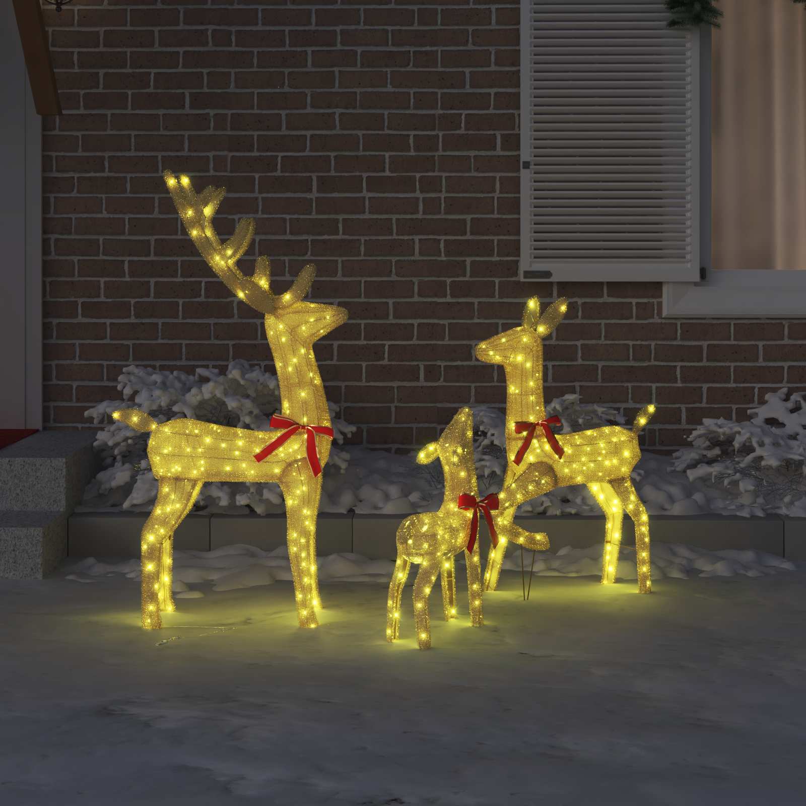 Rentierfamilie 3 Stk. 300 LEDs Warmweiß 68 x 26 x 127 cm Stoff