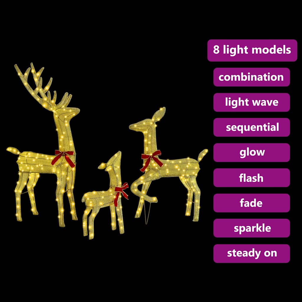 Rentierfamilie 3 Stk. 300 LEDs Warmweiß 68 x 26 x 127 cm Stoff
