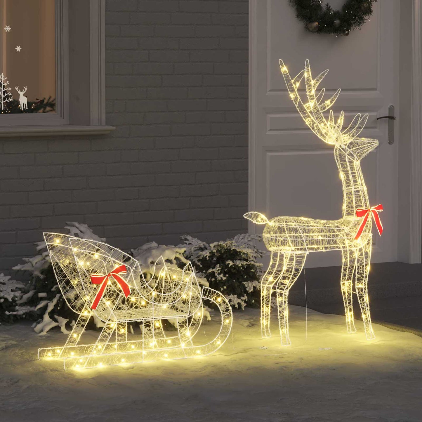 Rentier Zieh Schlitten 200 LEDs Warmweiß 70 x 26 x 130 cm Acryl