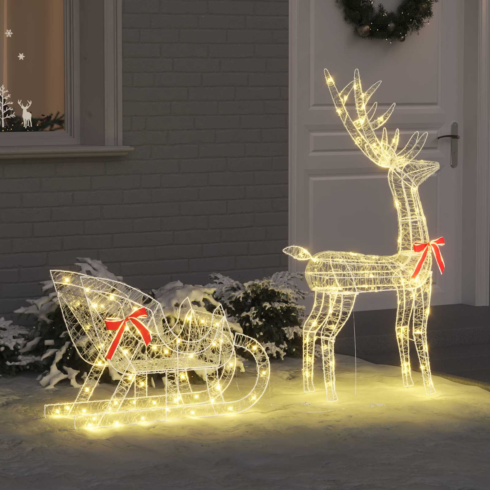 Rentier Zieh Schlitten 200 LEDs Warmweiß 70 x 26 x 130 cm Acryl