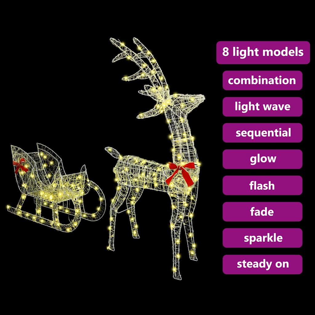 Rentier Zieh Schlitten 200 LEDs Warmweiß 70 x 26 x 130 cm Acryl