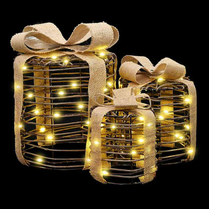 Geschenkbox Dekoration 3 stk. Warmweiß 20 x 20 x 20 cm Rattan