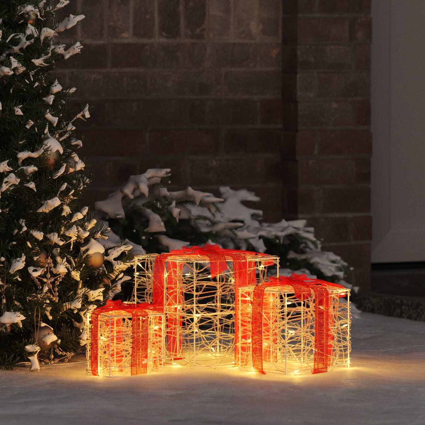 Geschenkbox 3 Stk. Warmweiß 20 x 20 x 20 cm Acryl 60 LEDs