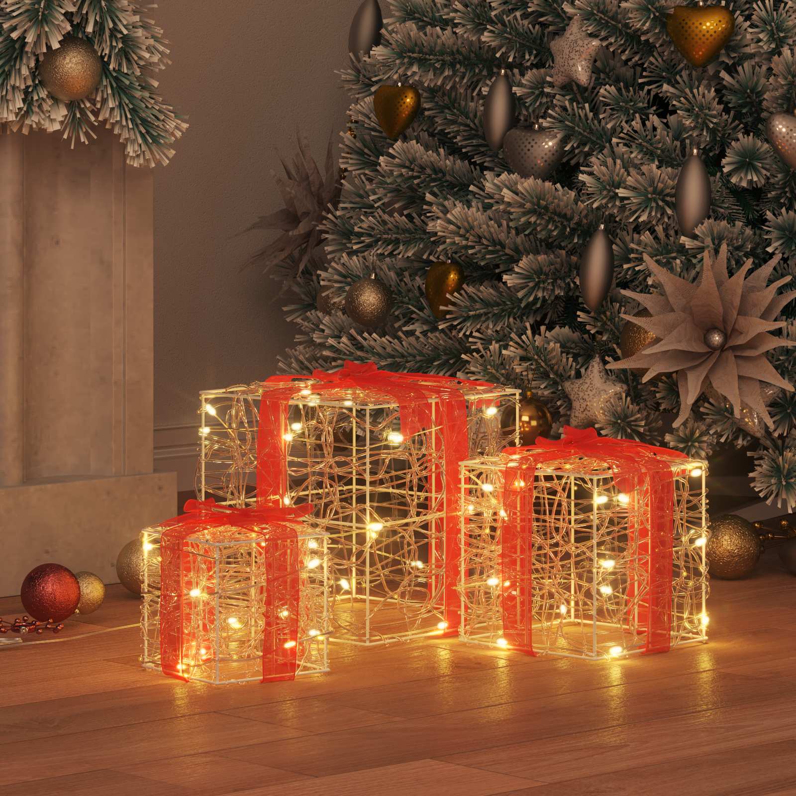 Geschenkbox 3 Stk. Warmweiß 20 x 20 x 20 cm Acryl 60 LEDs