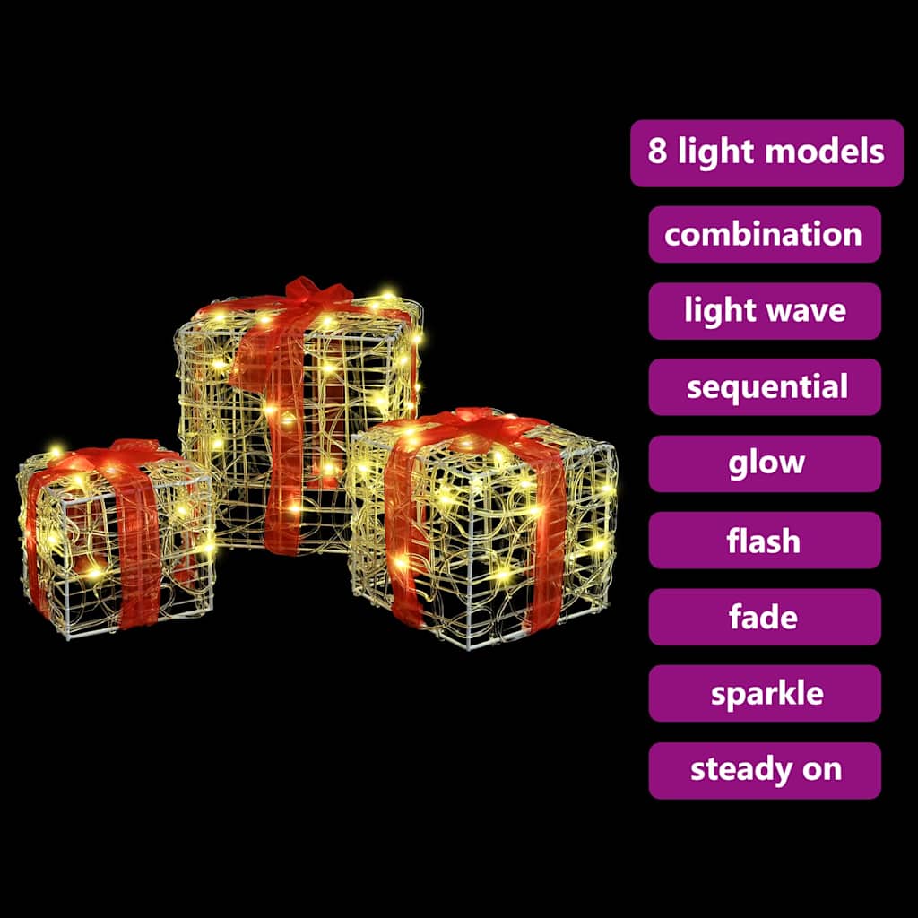 Geschenkbox 3 Stk. Warmweiß 20 x 20 x 20 cm Acryl 60 LEDs