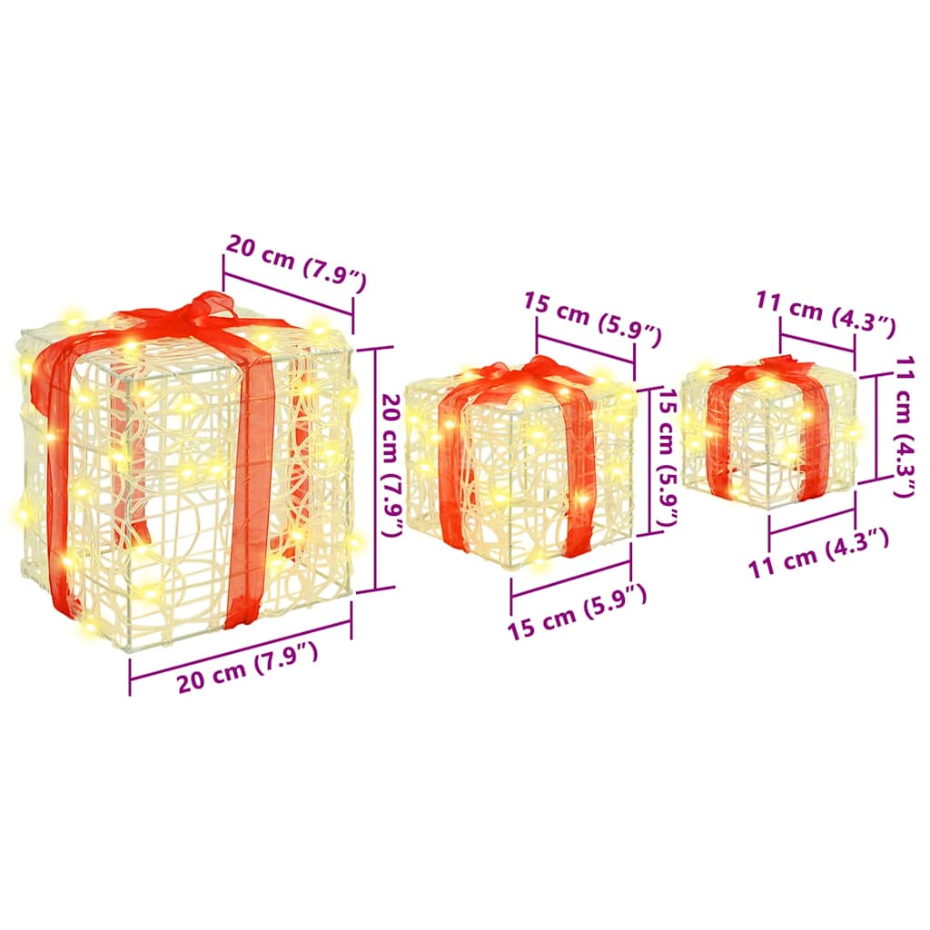 Geschenkbox 3 Stk. Warmweiß 20 x 20 x 20 cm Acryl 60 LEDs