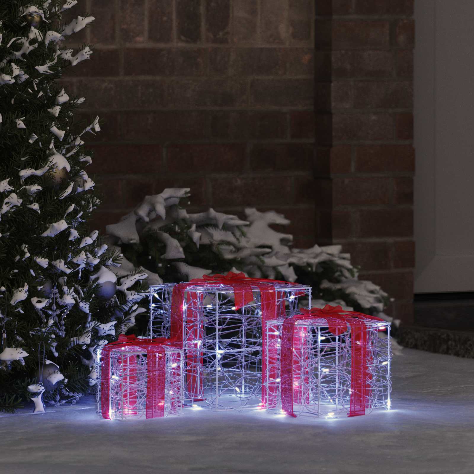 Geschenkbox 3 stk. 60 LEDs Kaltweiß 20 x 20 x 20 cm Acryl