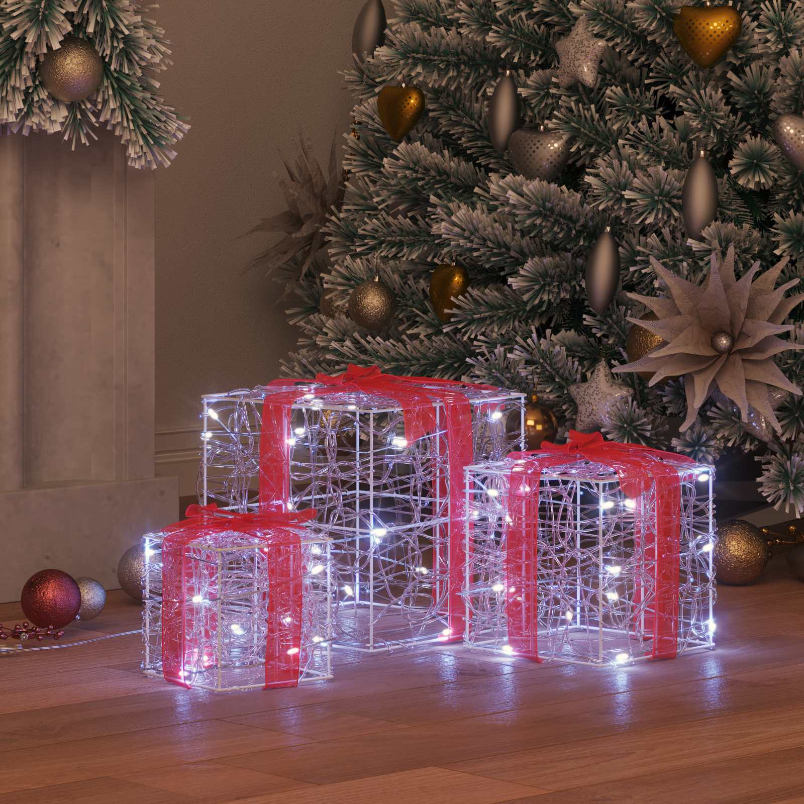 Geschenkbox 3 Stk. Kaltweiß 20 x 20 x 20 cm Acryl 60 LEDs