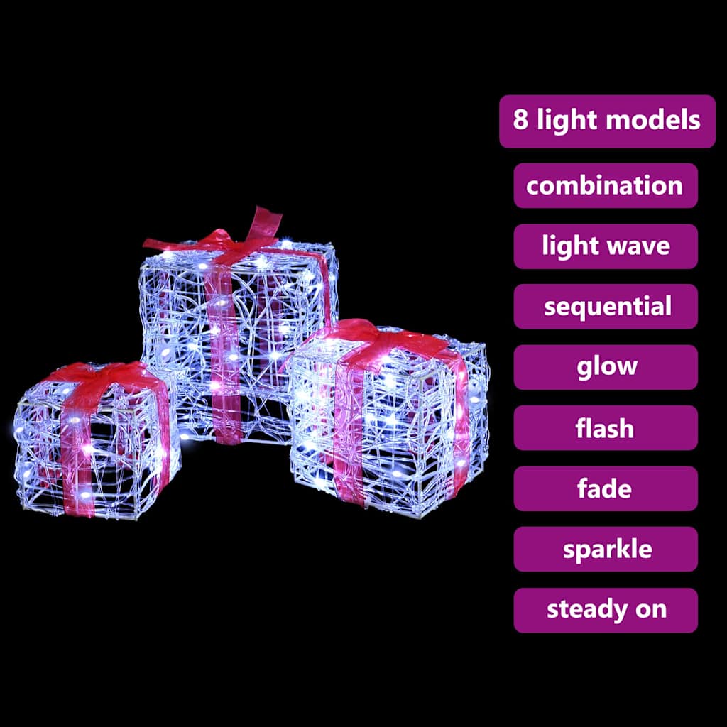 Geschenkbox 3 Stk. Kaltweiß 20 x 20 x 20 cm Acryl 60 LEDs