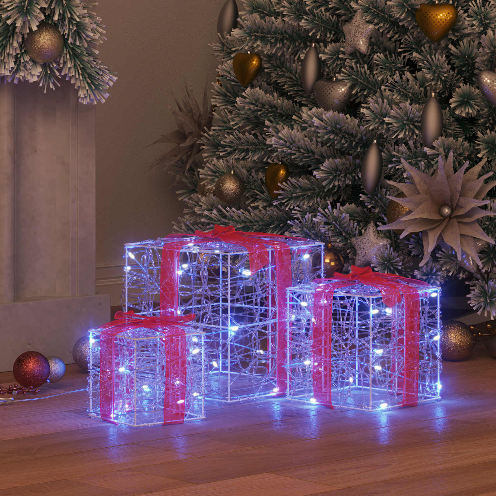 Geschenkbox 3 Stk. Blau 20 x 20 x 20 cm Acryl 60 LEDs