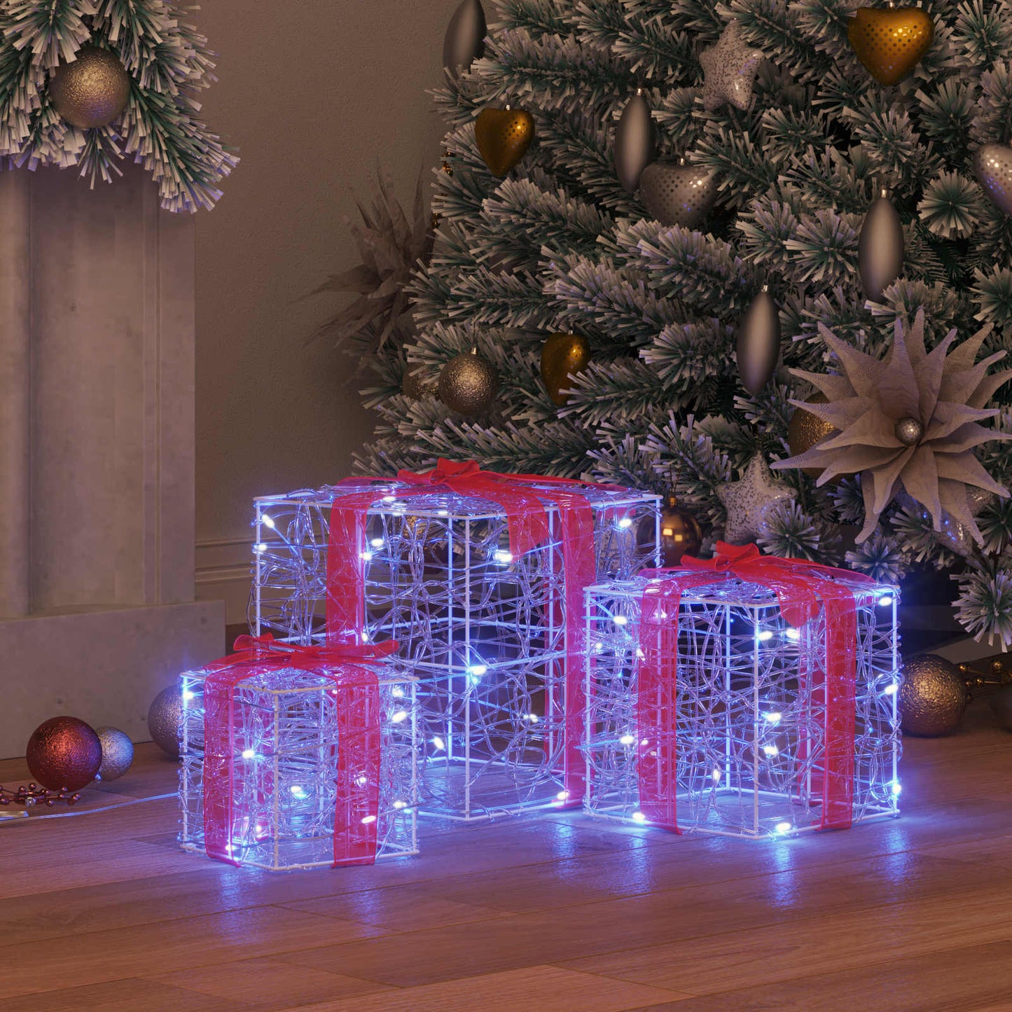 Geschenkbox 3 stk. 60 LEDs Blau 20 x 20 x 20 cm Acryl