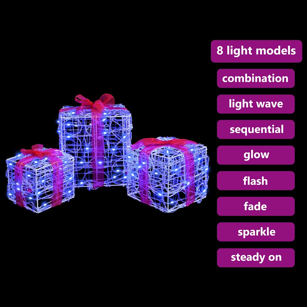 Geschenkbox 3 Stk. Blau 20 x 20 x 20 cm Acryl 60 LEDs