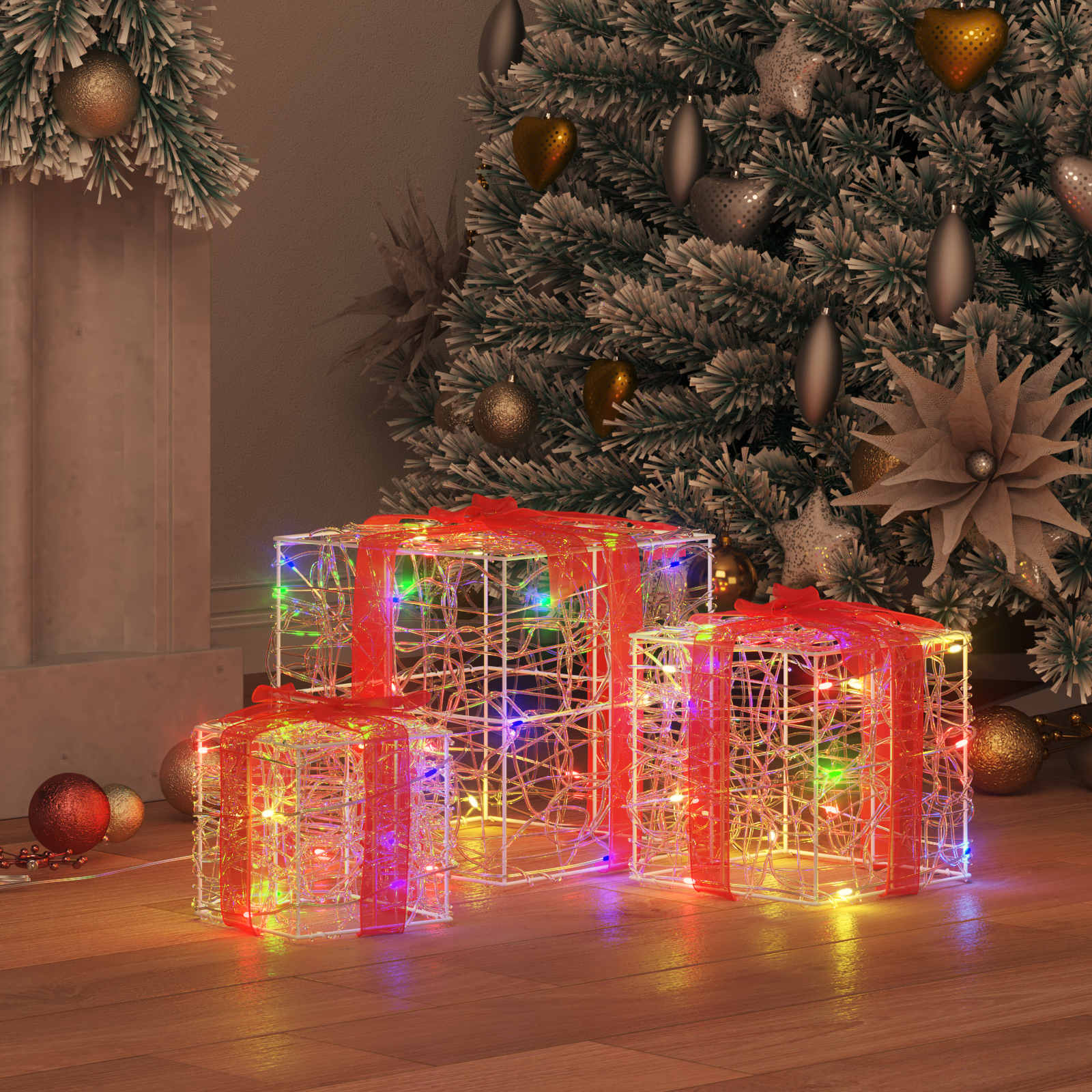 Geschenkbox 3 Stk. Mehrfarbig 20 x 20 x 20 cm Acryl 60 LEDs