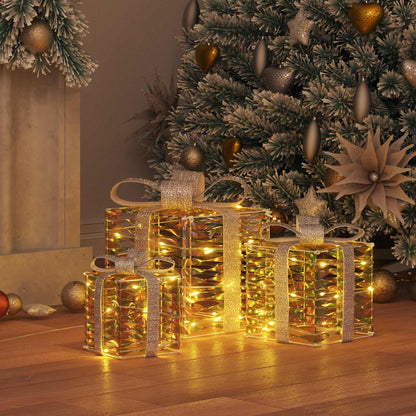 Beleuchtete Weihnachtsgeschenkbox 3 stk. Warmes Weiß