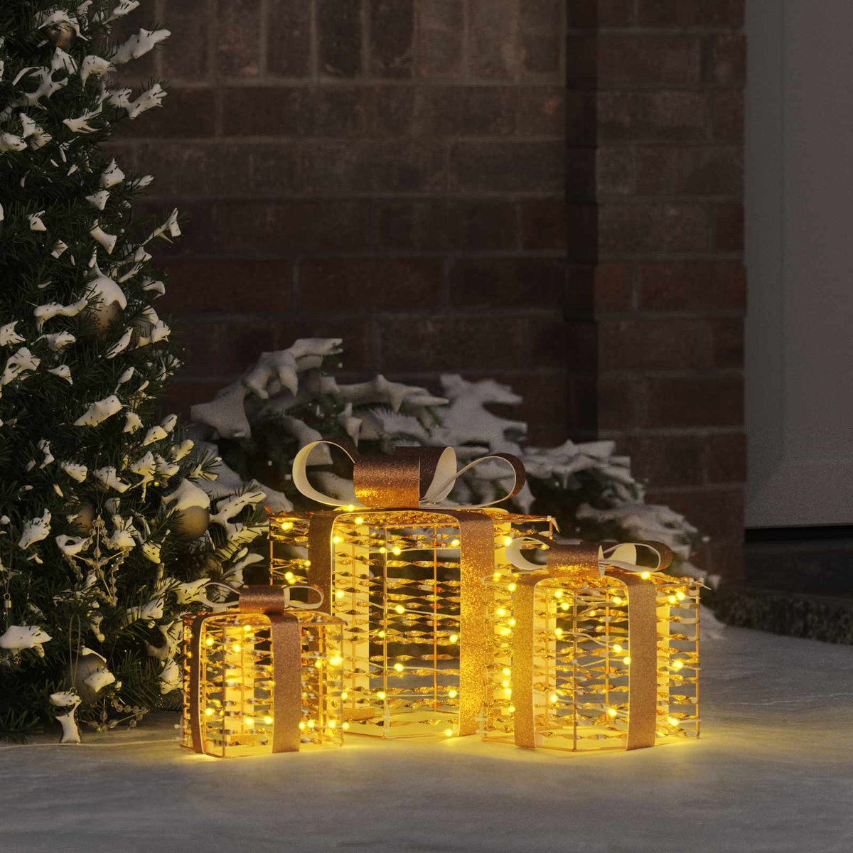 Beleuchtete Weihnachtsgeschenkbox 3 stk. Warmes Weiß