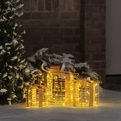 Beleuchtete Weihnachtsgeschenkbox 3 stk. Warmes Weiß