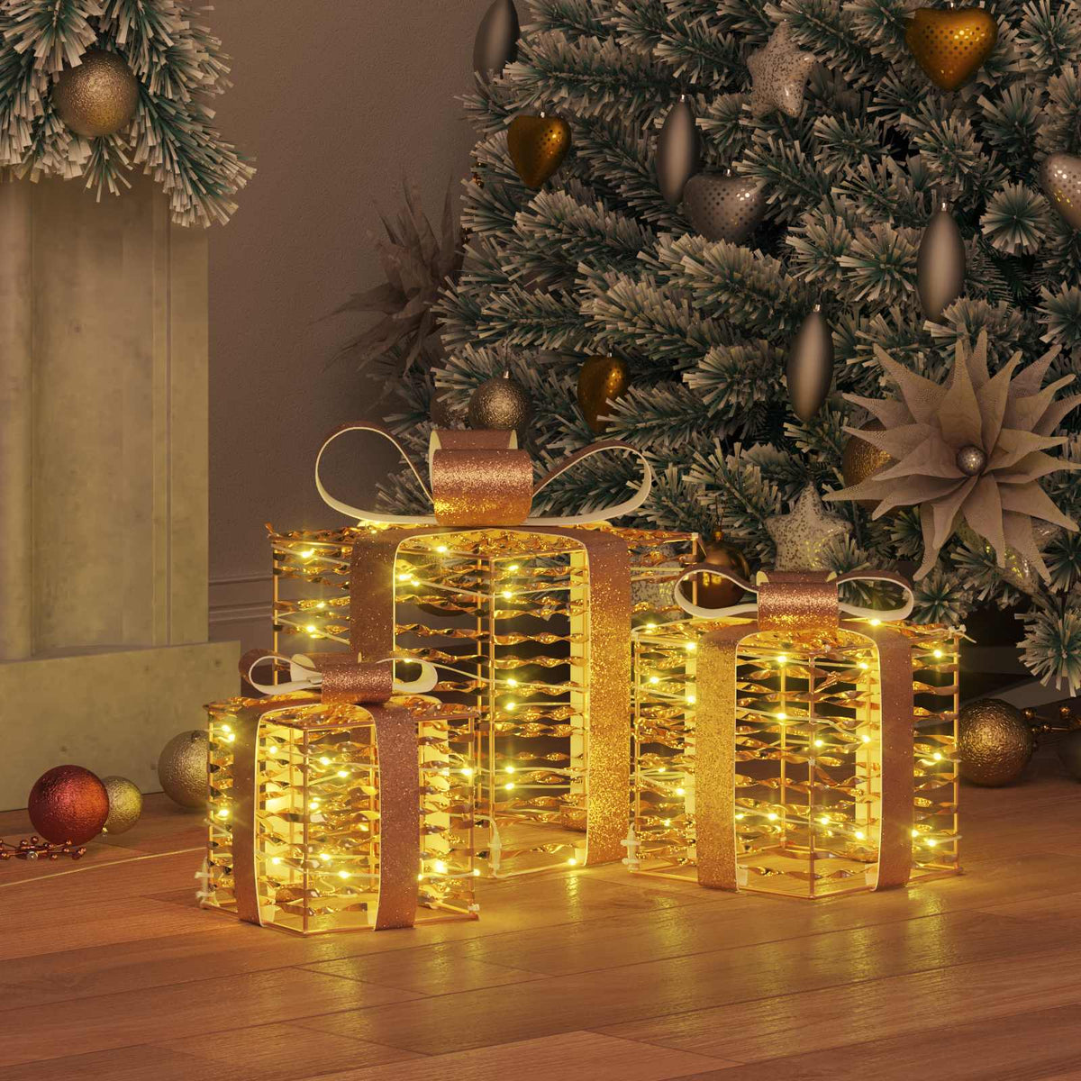 Beleuchtete Weihnachtsgeschenkbox 3 stk. Warmes Weiß