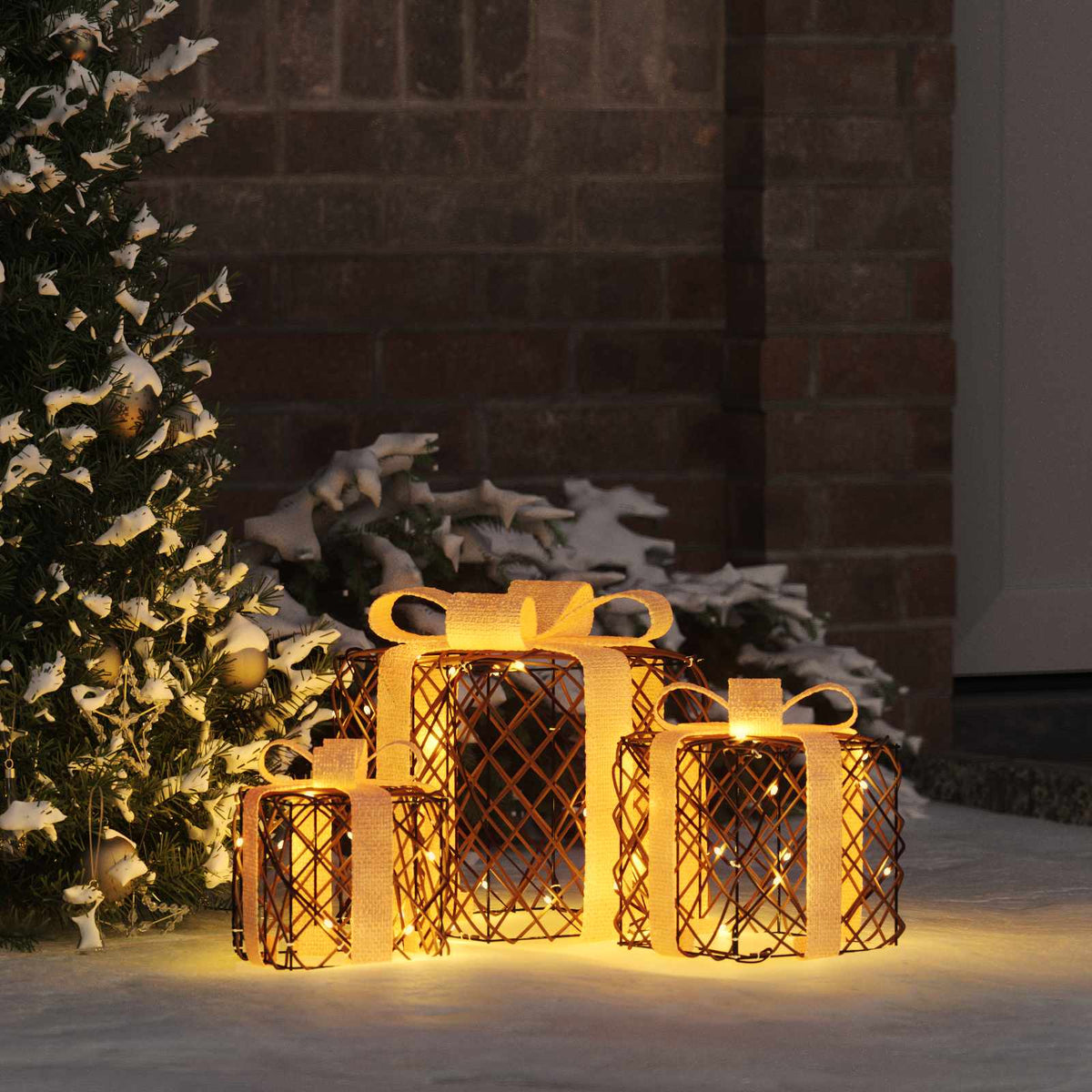 Beleuchtete Weihnachtsgeschenkbox 3 stk. Warmes Weiß