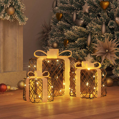 Beleuchtete Weihnachtsgeschenkbox 3 stk. Warmes Weiß